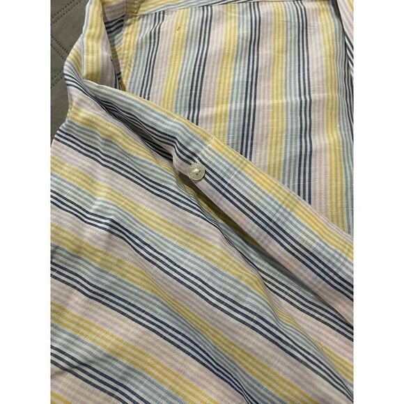 GERLIN Dress Shirt Pink Yellow Blue Stiped Made in Italy Linen Cotton Size 2XL - Picture 9 of 12